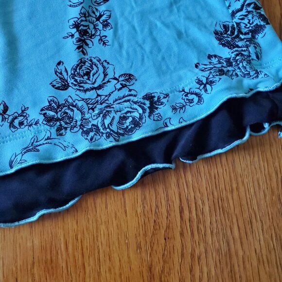 Linea Donatella Black Blue Floral Slip Night Gown V-neck Ruffled Hem Large - Picture 10 of 16